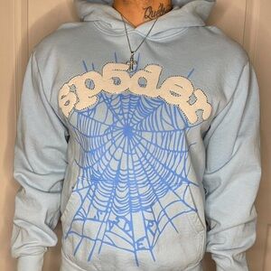 Light Blue Graphic Crewneck Hoodie with Cream Logo